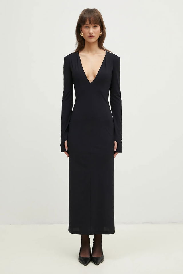 Maison Margiela Maxi V-Neck Long Sleeve Thumbhole Dress
