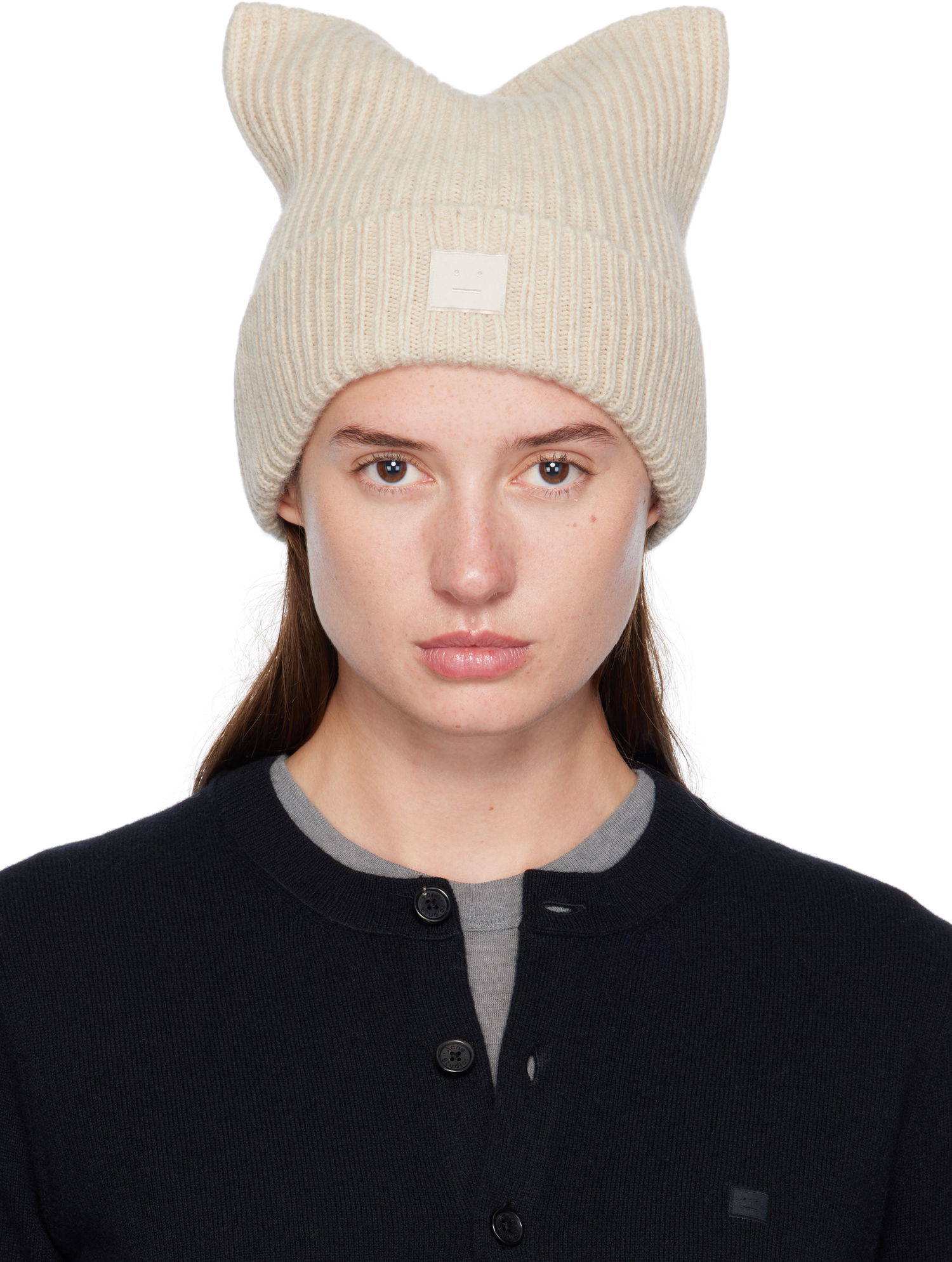 Шапка Acne Studios Acne Studios Square Face Logo Beanie Бежово | C40426-, 0
