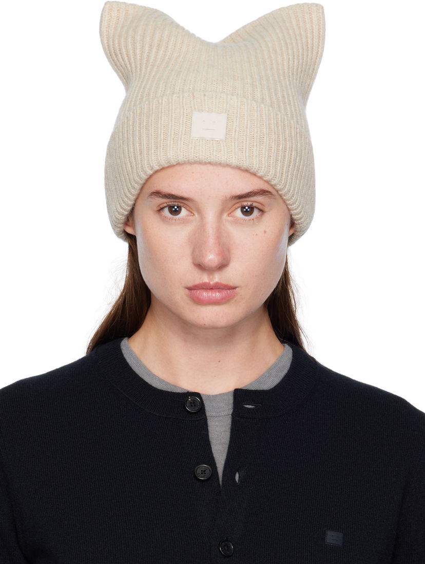 Шапка Acne Studios Acne Studios Square Face Logo Beanie Бежово | C40426-