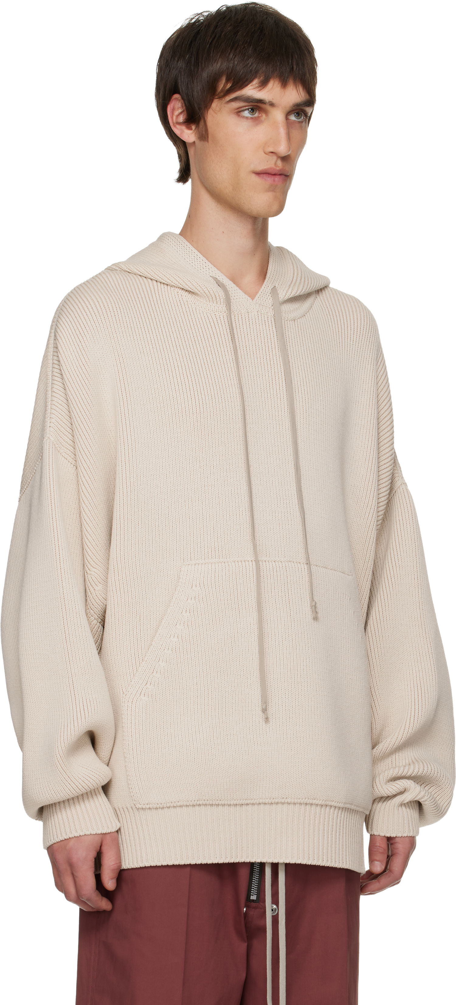 Суитчър Rick Owens Ribbed Knit Oversized Concordians Hun Hoodie Бежово | RR02E1698 KWVH, 1