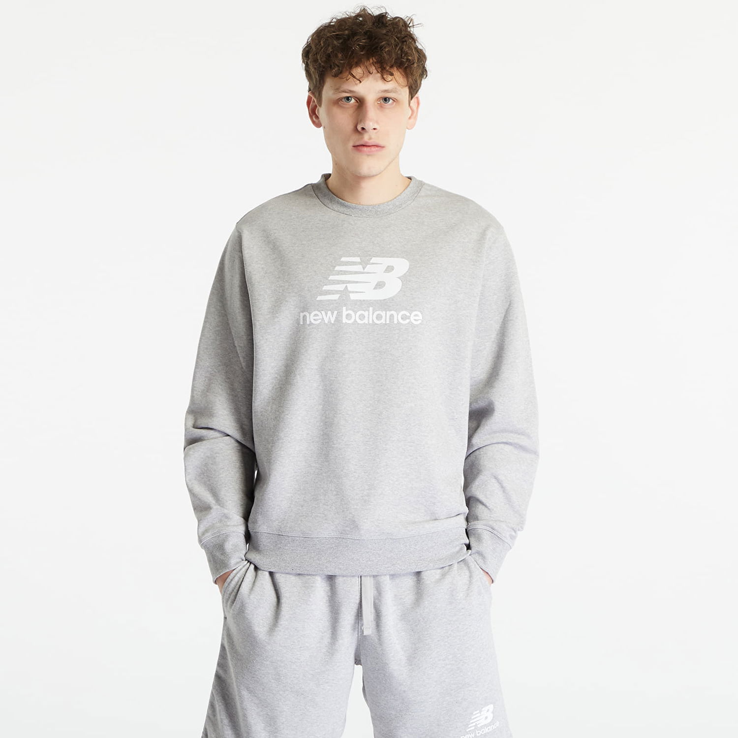 Суитчър New Balance Essentials Stacked Logo French Terry Crewneck Сиво | MT31538AG, 1