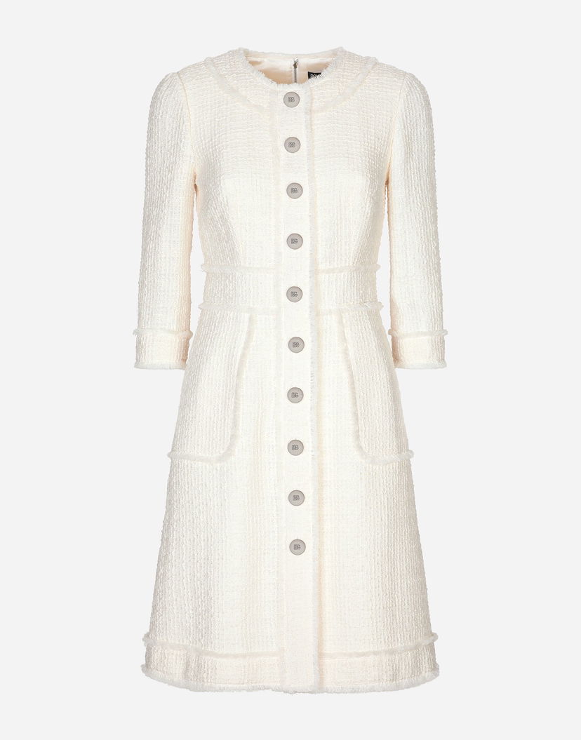 Pокля Dolce & Gabbana Raschel Tweed A-line Dress Бяло | F6ARXTGDCAWW3789