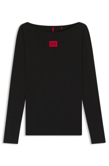 Тениска BOSS Thermal slim-fit top with logo label Черно | 50486081, 0