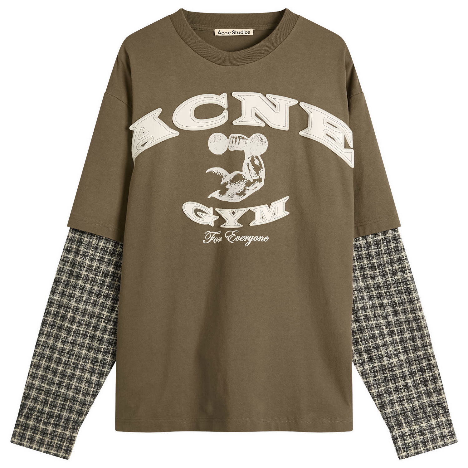 Тениска Acne Studios Exford U Long Sleeve Gym Bro Check Layered T-Shirt, Size Small Зелено | CL0394-DSQ, 1