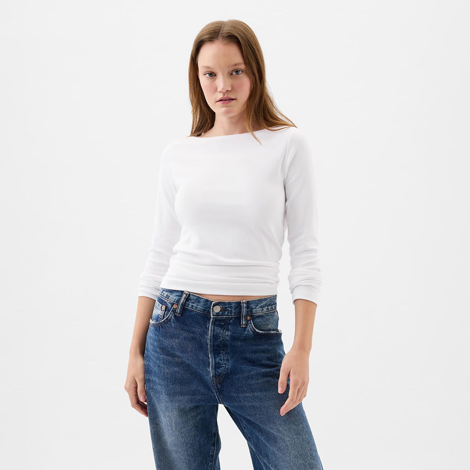 Тениска GAP Top Longsleeve Bateau Neck Modal Top Fresh White Бяло | 540606-03, 0