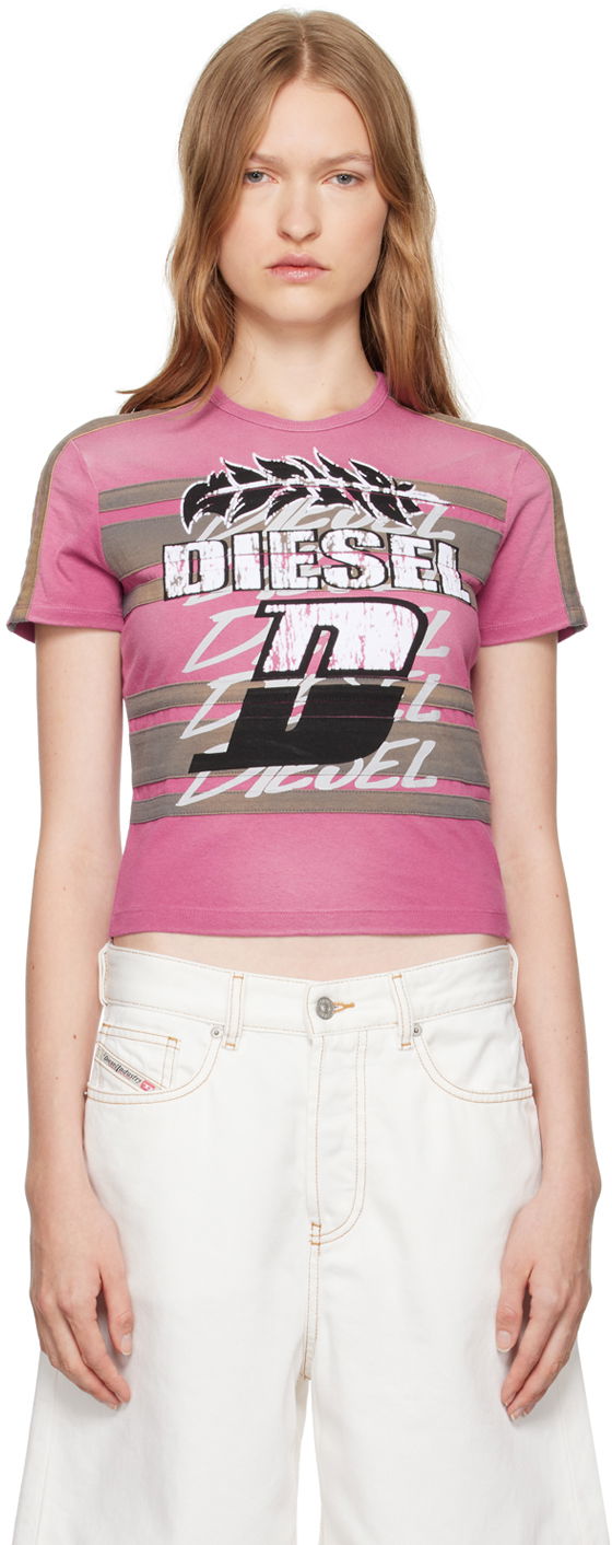 Съкратен топ Diesel Diesel T-Uncutie-Stripe Cropped T-Shirt Розово | A14282 0NMAU, 0