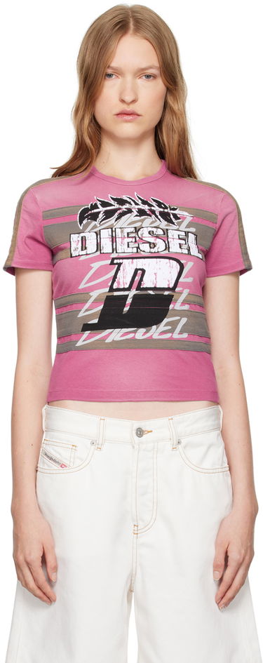 Съкратен топ Diesel Diesel T-Uncutie-Stripe Cropped T-Shirt Розово | A14282 0NMAU, 0