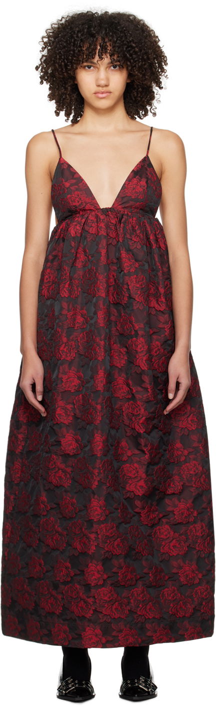 Pокля GANNI Ganni Botanical Jacquard Maxi Dress Червено | F8762, 0