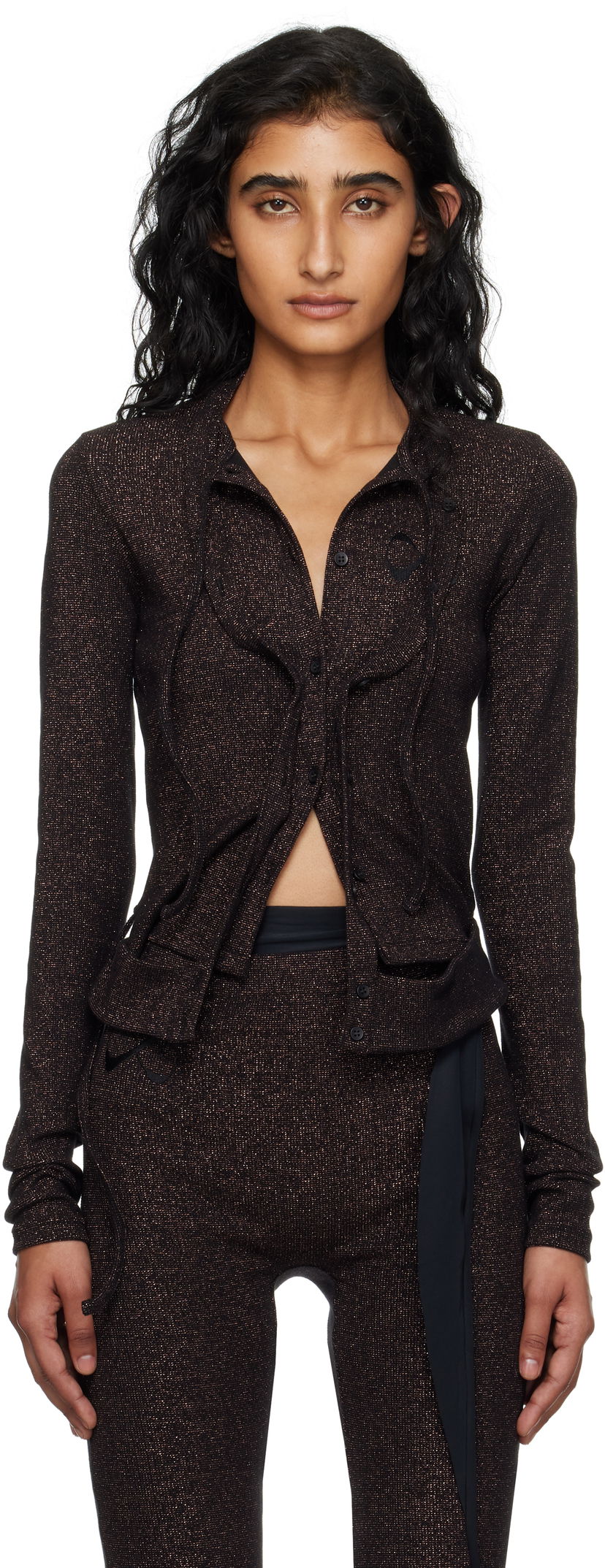Пуловер Ottolinger Ottolinger Double Closure Rib Knit Cardigan Черно | 104-600204-03