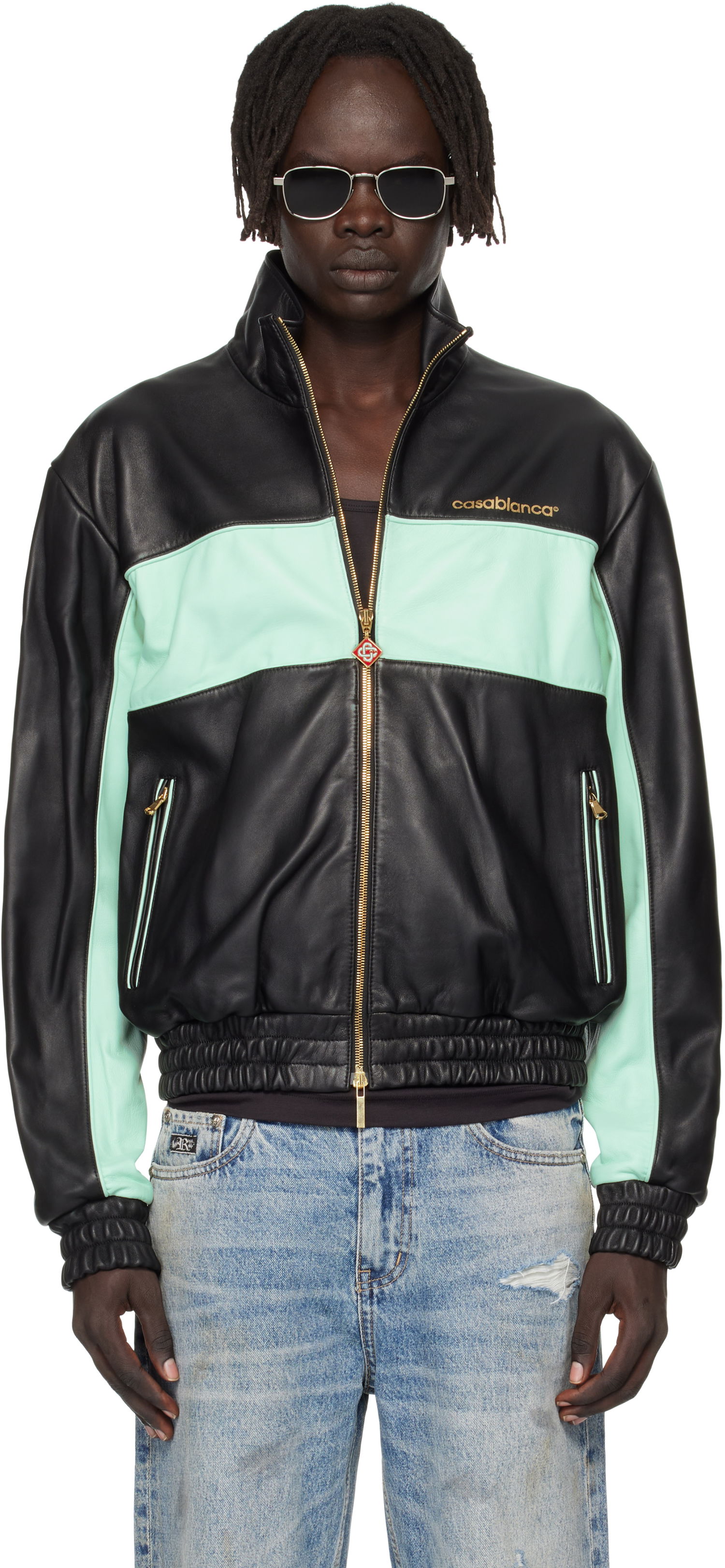 Яке Casablanca Casablanca Track Leather Jacket Зелено | MPF25-JK-382-01, 0