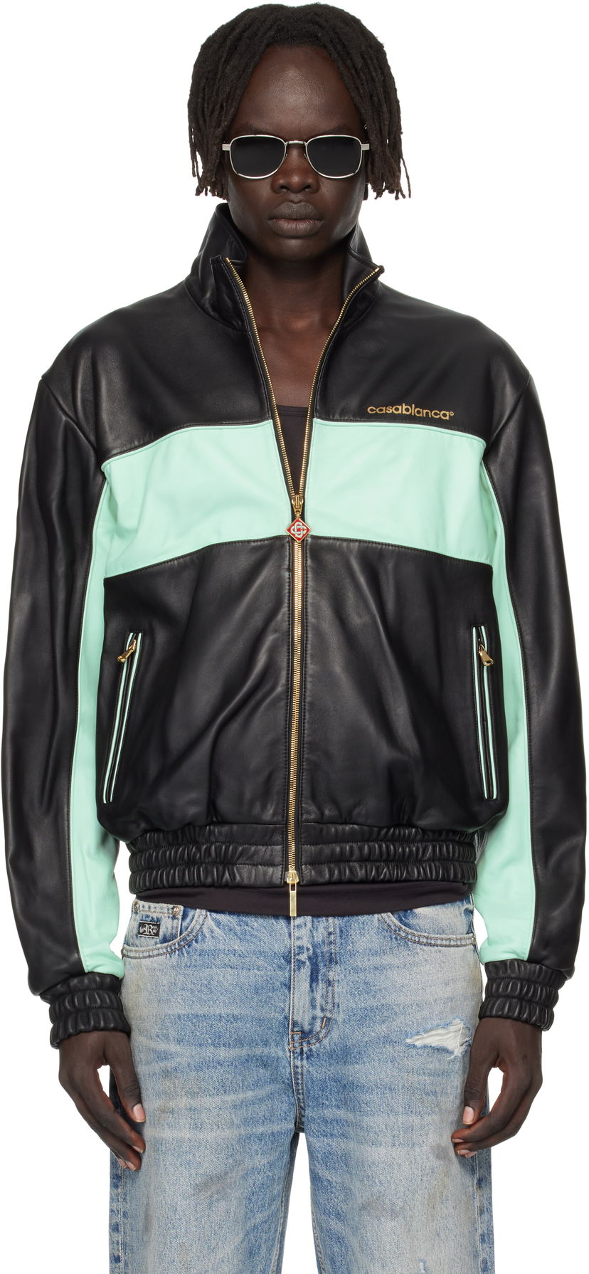 Яке Casablanca Casablanca Track Leather Jacket Черно | MPF25-JK-382-01