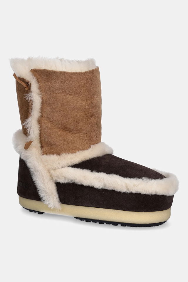 Two-Tone Suede Snow Boots with Shearling Trim EVX PATCH