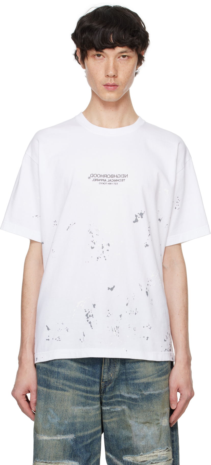 Тениска Neighborhood Splatter Print T-Shirt Бяло | 242PCNH-ST14