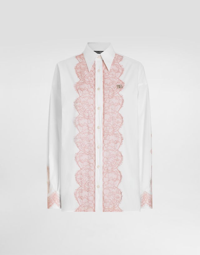 Dolce & Gabbana Oversize Poplin Shirt with Lace Appliqués