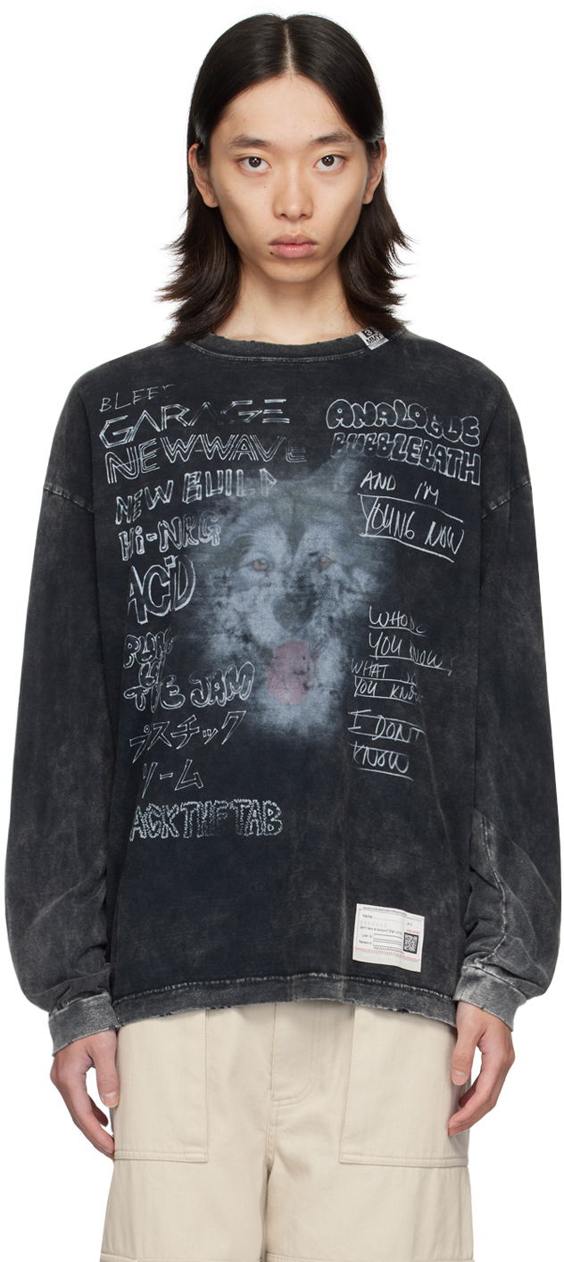 Тениска Maison MIHARA YASUHIRO Maison MIHARA YASUHIRO Dog Print Long Sleeve T-Shirt Черно | A12LT601, 0