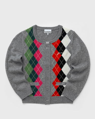 Пуловер GANNI GANNI Argyle Cashmere & Wool Cardigan Сиво | K2512-921, 1