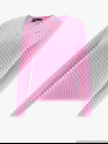 Пуловер Polo by Ralph Lauren Pink Cable Knit V-Neck Sweater Розово | 211891641004, 0