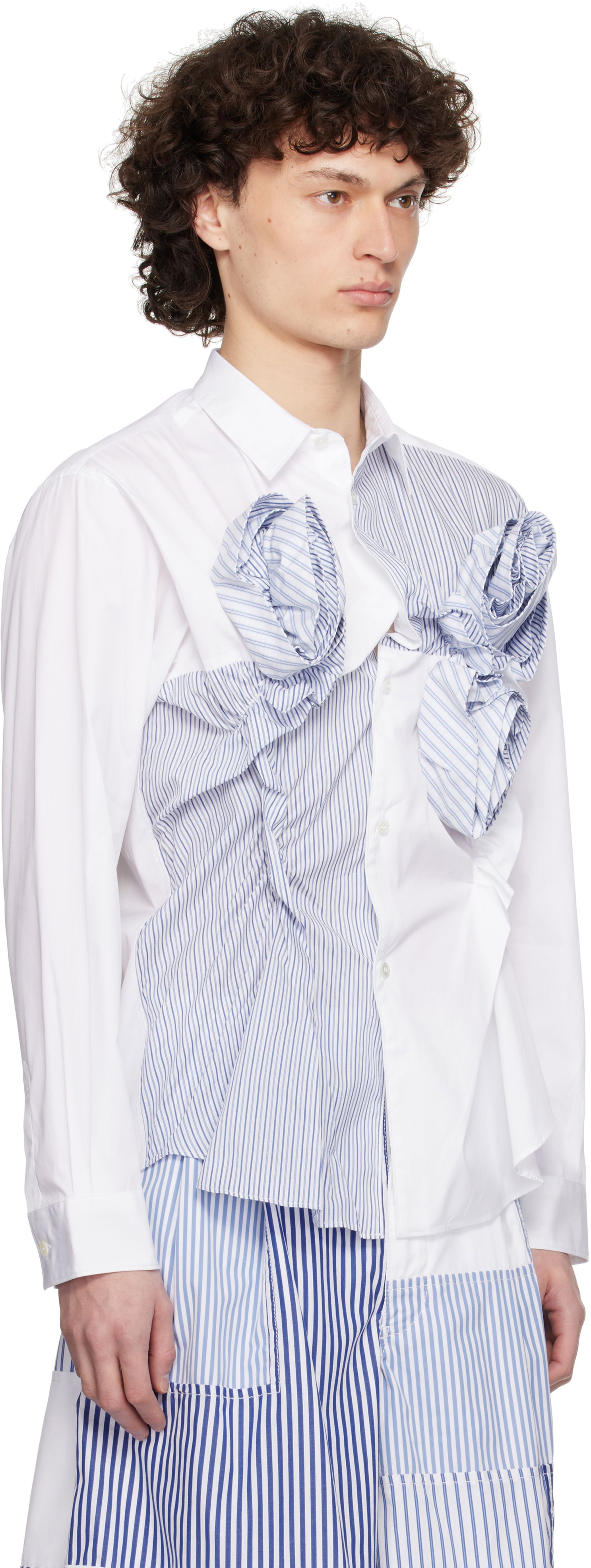 Риза Comme des Garçons Comme des Garçons Poplin & Stripe 3D Roses Shirt Синьо | FO-B042-S25, 1