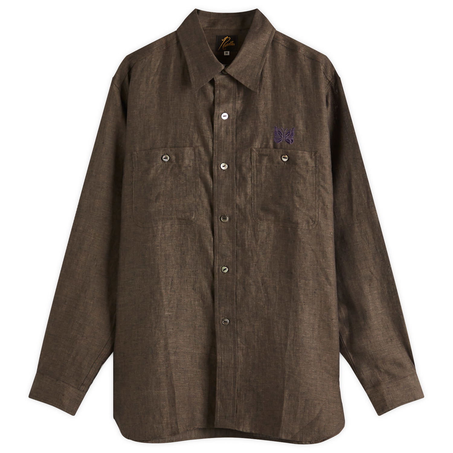 Риза Needles Needles Linen Chambray Work Shirt, Large Кафяво | QV291-C, 1