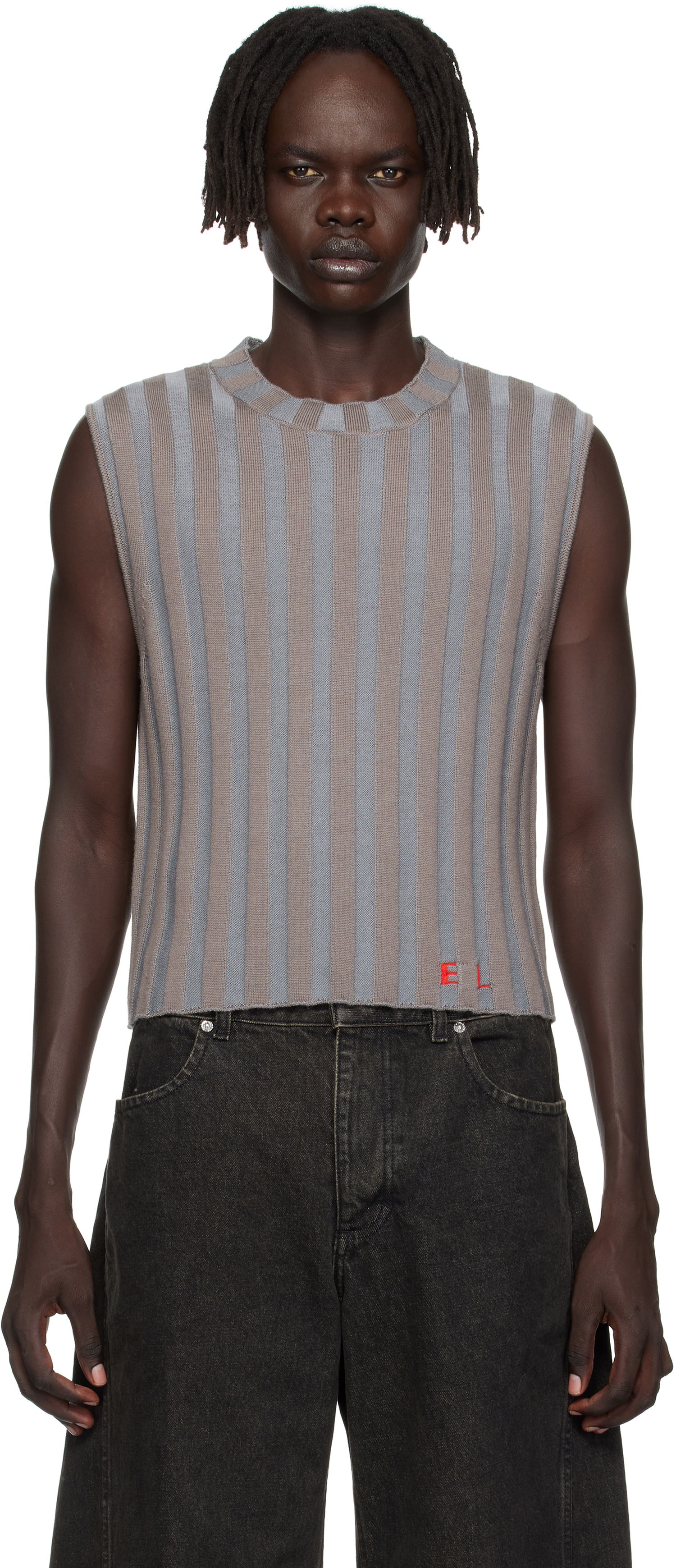 Пуловер Eckhaus Latta Eckhaus Latta Ribbed Knit Vest Сиво | 8025-EL-PF25-H, 0