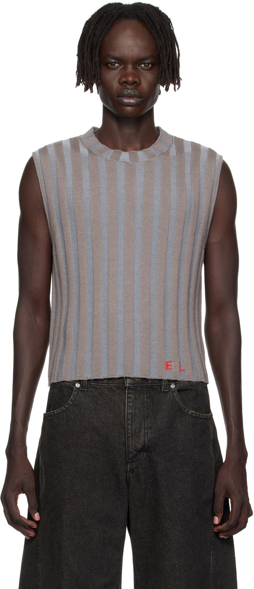 Пуловер Eckhaus Latta Eckhaus Latta Ribbed Knit Vest Сиво | 8025-EL-PF25-H
