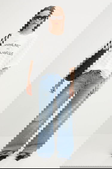 Дънки Anine Bing Hugh High Waist Distressed Wide-Leg Jeans Синьо | A.06.10852, 5