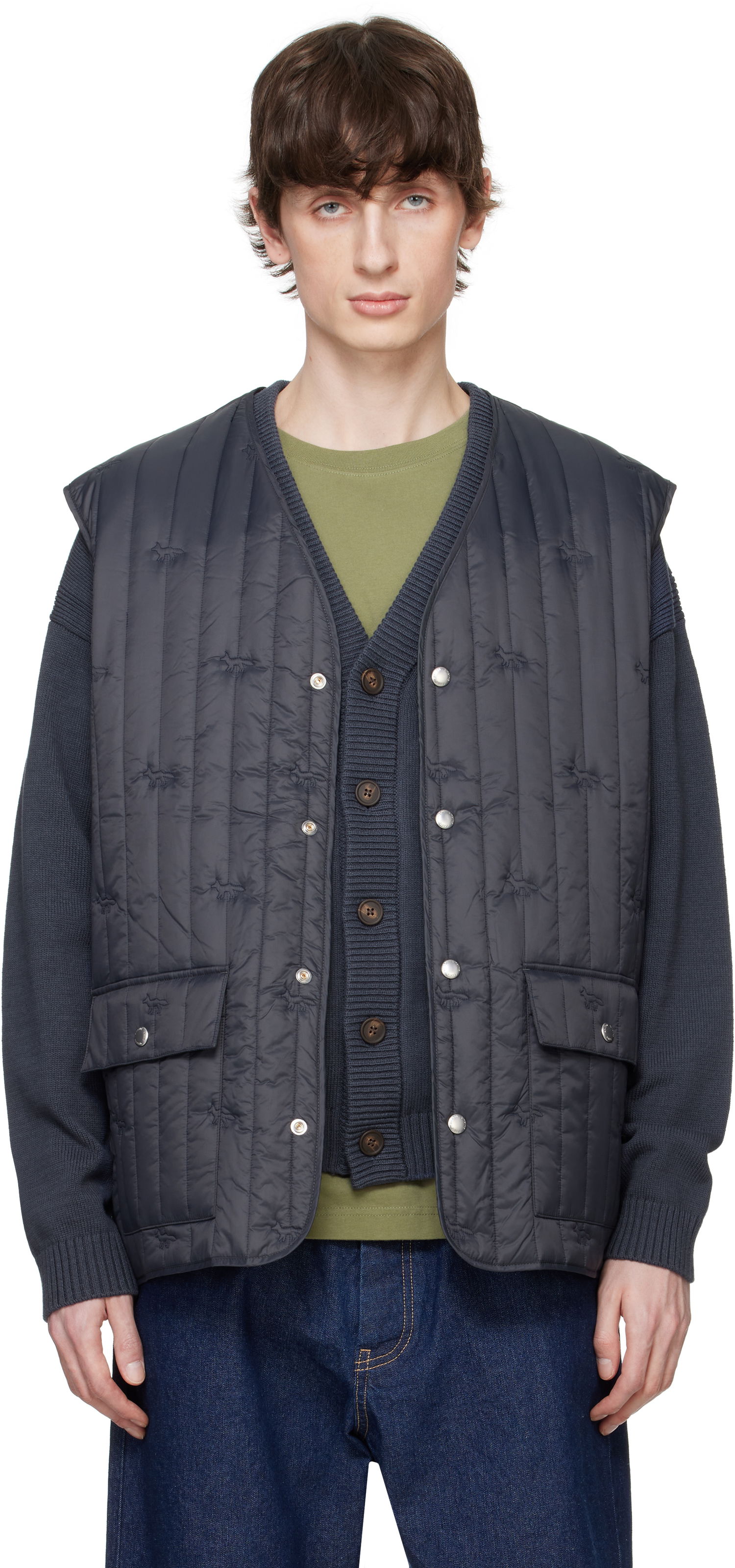 Жилетка MAISON KITSUNÉ Maison Kitsuné Sleeveless Quilted Vest Тъмно синьо | OM02120WW9047, 0