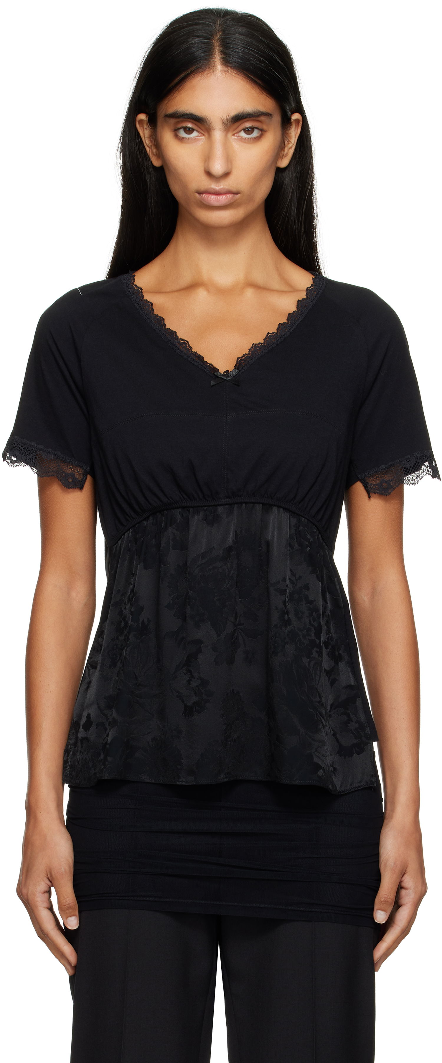 Тениска Maison Margiela MM6 Maison Margiela Jersey & Lace Peplum T-Shirt Черно | S52NC0353 M20048, 0