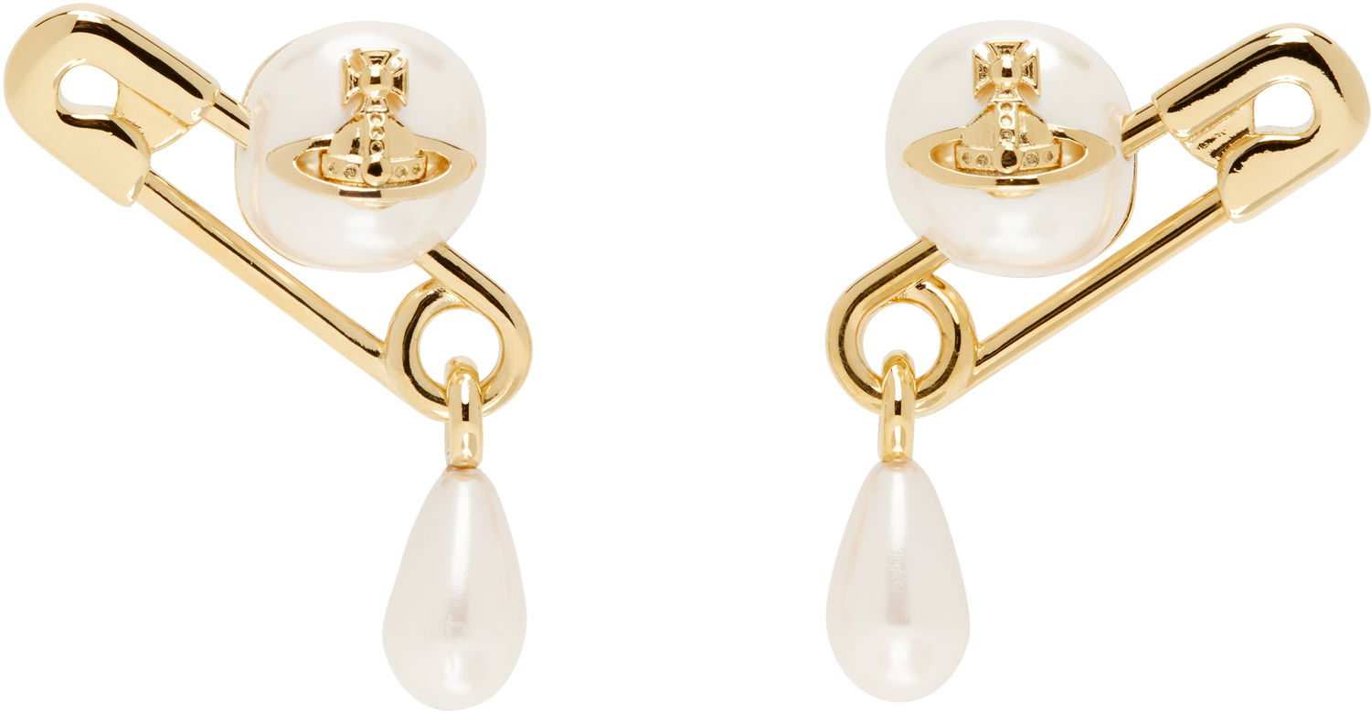Обеци Vivienne Westwood Vivienne Westwood Claude Small Pearl Safety Pin Stud Earrings Металик | 62010363-02R107-, 0