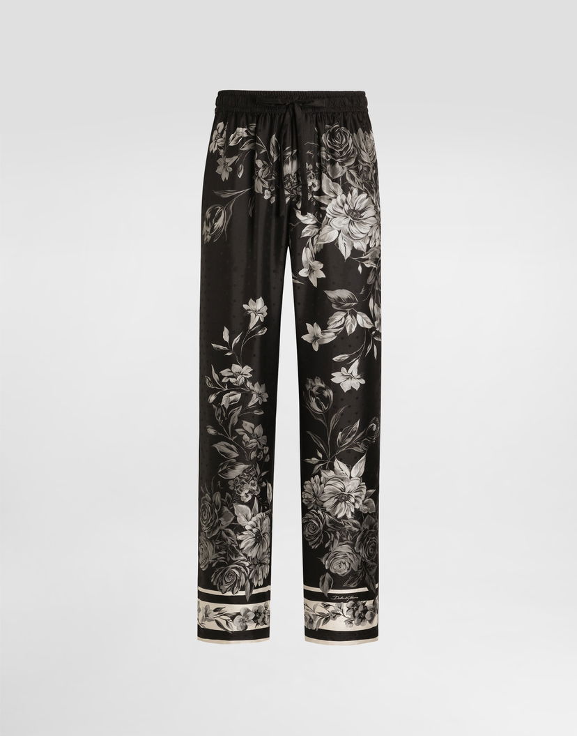 Панталони Dolce & Gabbana Dolce & Gabbana Flower Bouquet-print Vanity Jacquard Twill Trousers Черно | GVRMATHI12HHN5ST