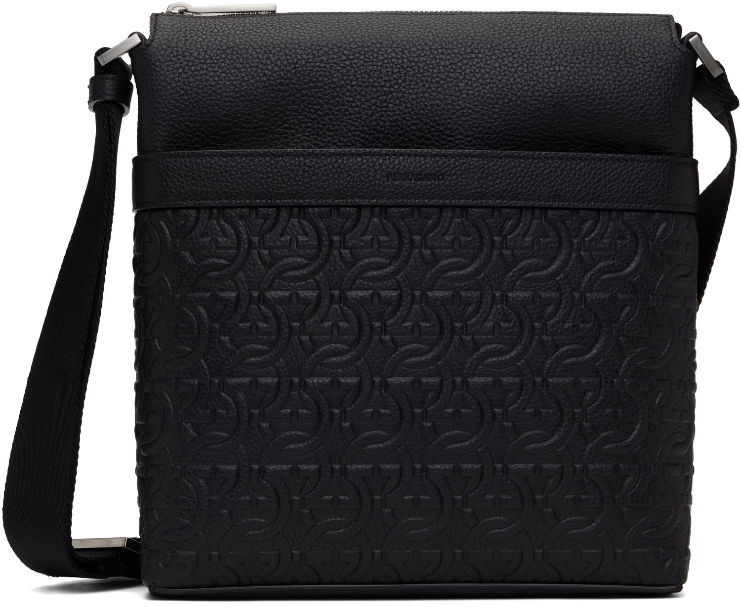 Чанта през рамо FERRAGAMO Ferragamo Embossed Gancini Crossbody Bag Черно | 769480, 0