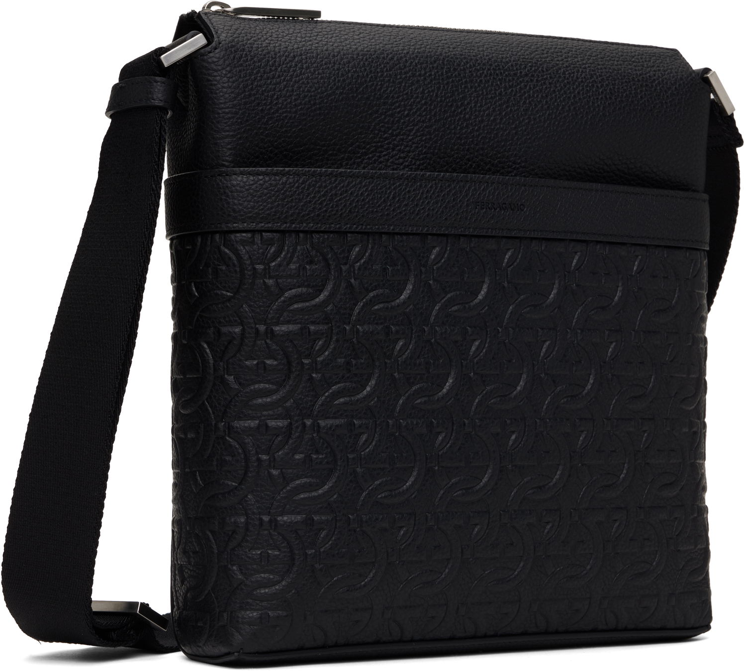 Чанта през рамо FERRAGAMO Ferragamo Embossed Gancini Crossbody Bag Черно | 769480, 1