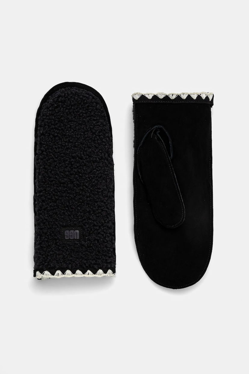 Ръкавици UGG Shearling and Suede Mittens with Scalloped Trim Черно | 101031