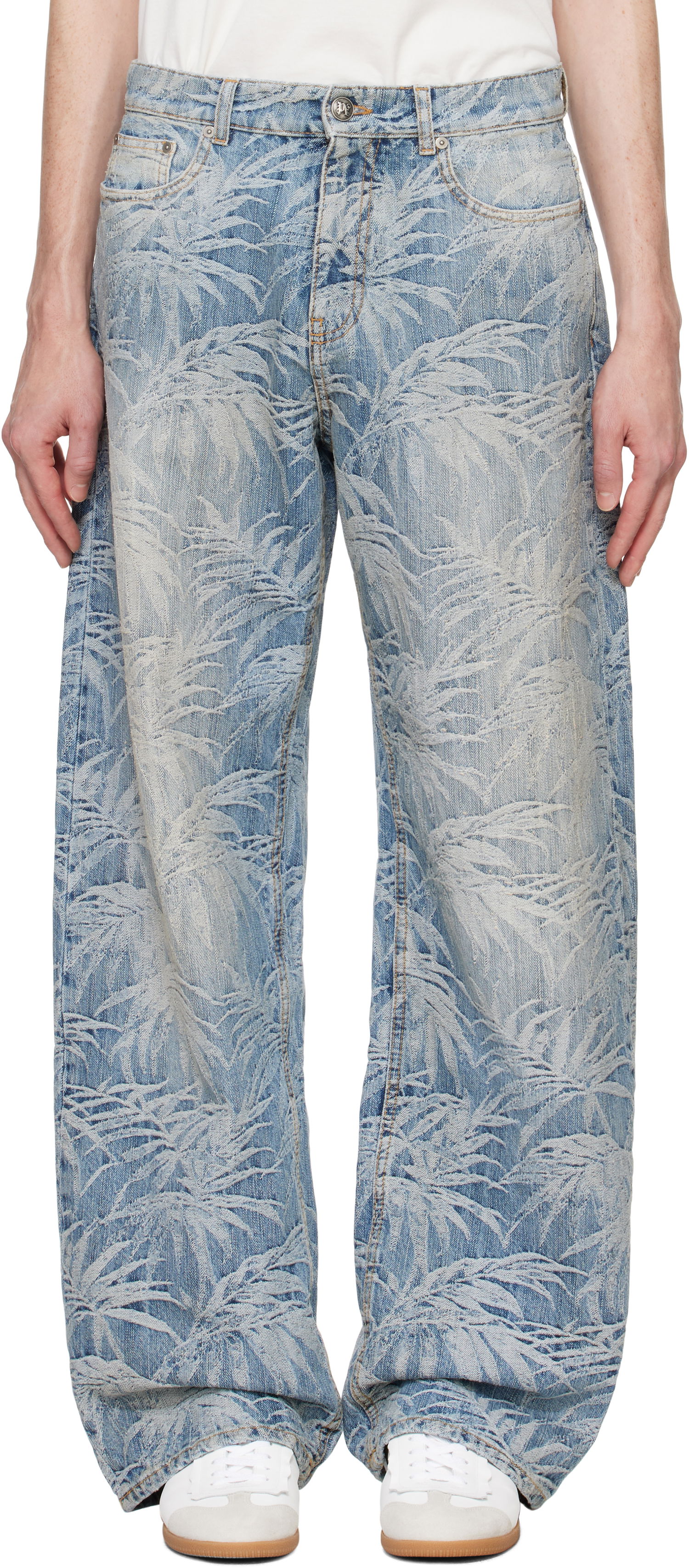 Дънки Palm Angels Palms Wash Loose Fit Jeans Синьо | PMYA041F24DEN0034903, 0