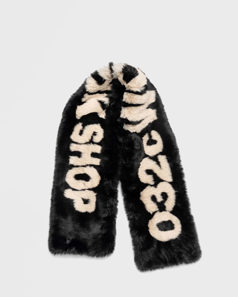 Шал 032C Faux Fur Scarf With Lettering Черно | F24-UAW-3303-050