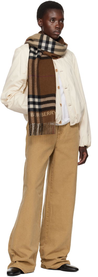 Шал Burberry Check Scarf Beige & Brown Contrast Кафяво | 8045329, 1
