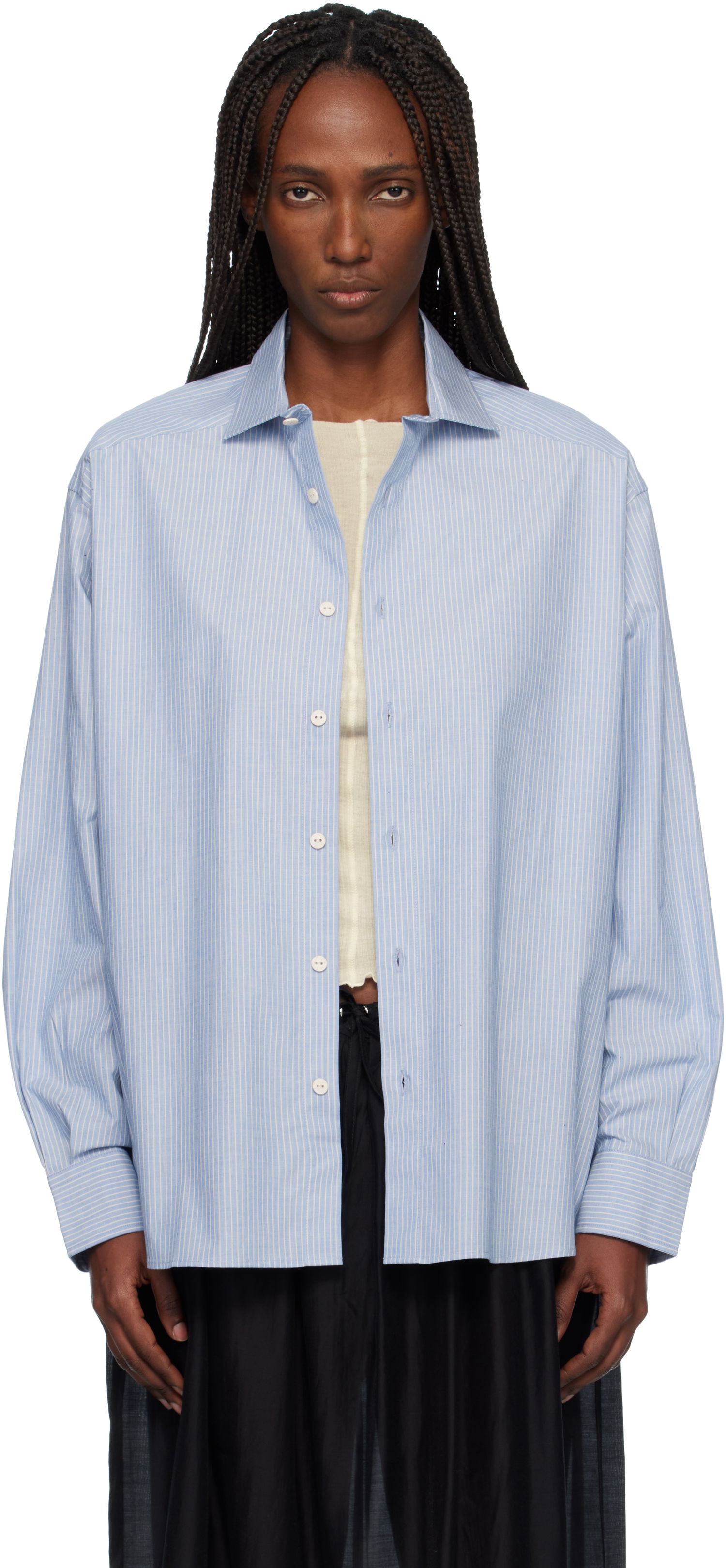 Риза Baserange Claude Striped Long Sleeve Collared Shirt Синьо | TSCL-PO-000, 0