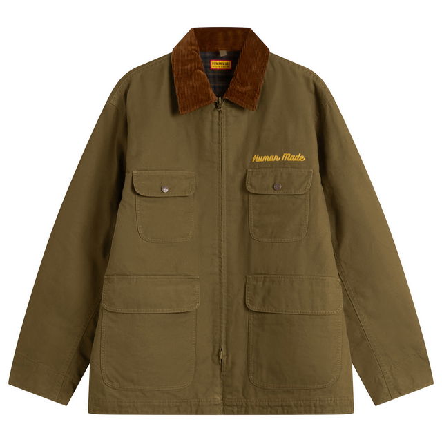 Hunting Jacket with Corduroy Collar and Utility Pockets