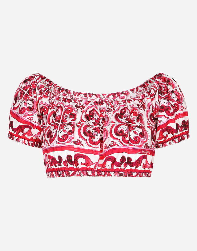 Majolica-print Poplin Crop Top