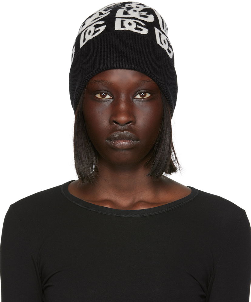 Шапка Dolce & Gabbana Black & White Logo Beanie Черно | FXI31T JAWP4