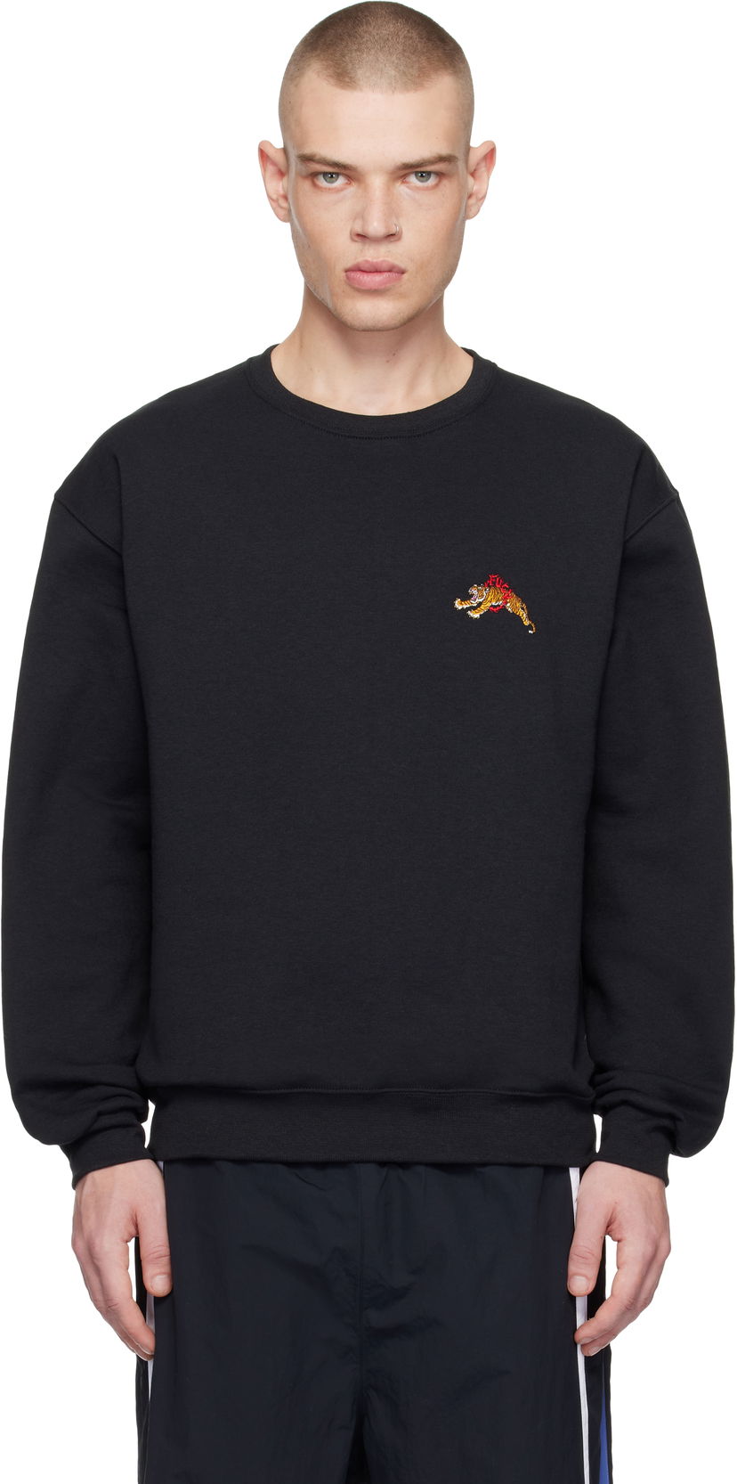 Суитчър WACKO MARIA Crewneck Sweatshirt with Tiger Embroidery Черно | 24FW-WMC-SS18