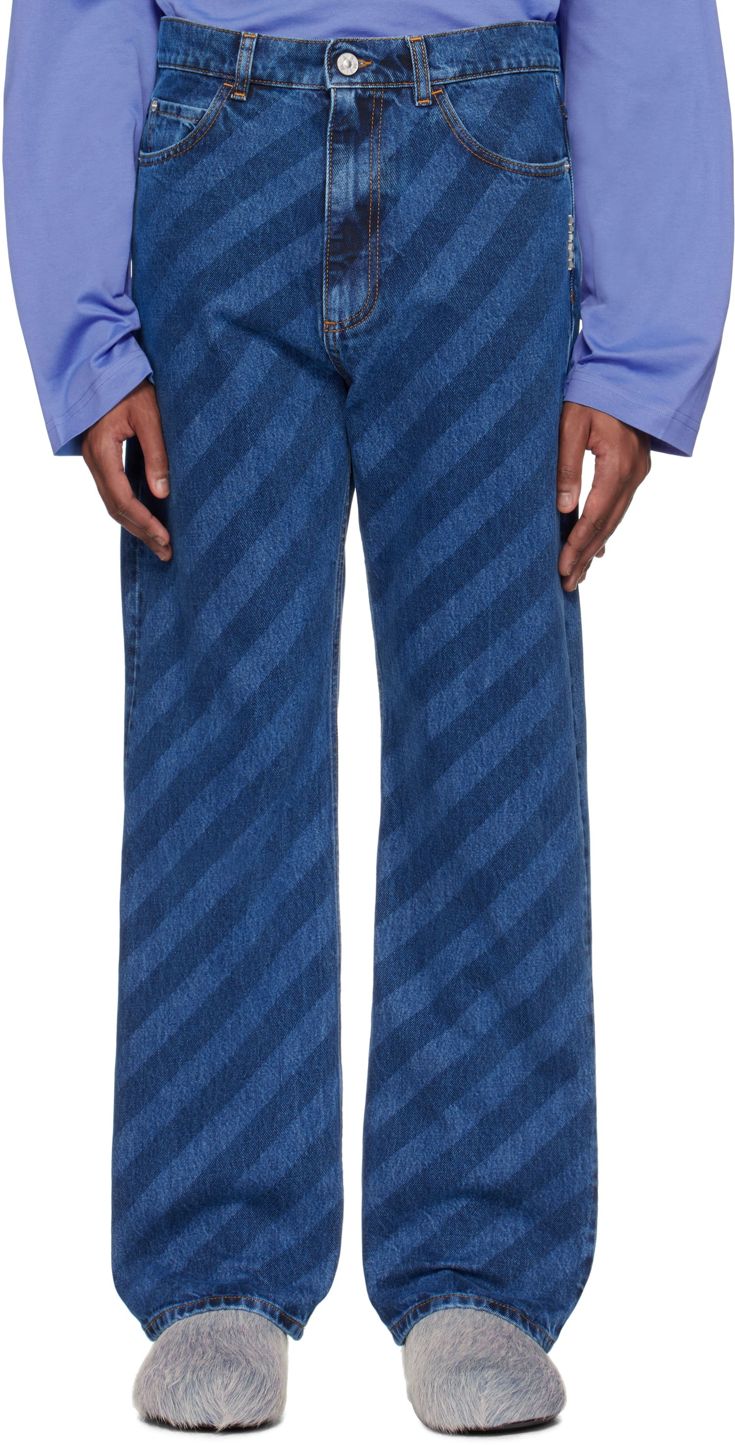 Дънки Marni Marni Wide Leg Diagonal Stripe Jeans Синьо | PUJU0021A0 USCX36, 0