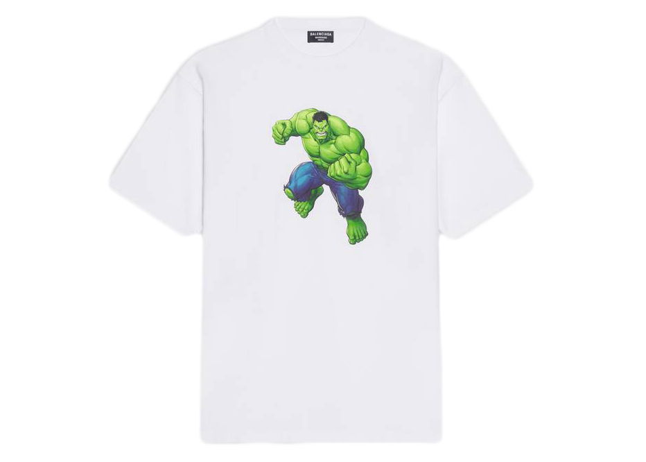 Тениска Balenciaga Hulk 2021 MARVEL Medium Fit T-shirt Бяло | 612966TLV599000, 0