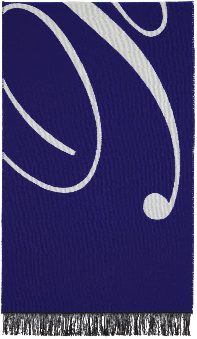 Шал Burberry Logo Wool Silk Scarf Blue / Off-White Тъмно синьо | 8079174, 0