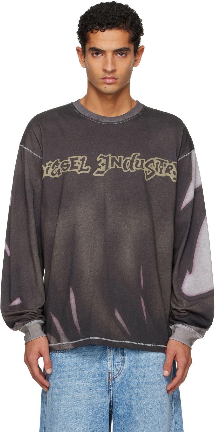 Тениска Diesel VESEL Industry Graphic Faded Long-Sleeve Crewneck T-shirt Сиво | A21854-0BKBY-98BA