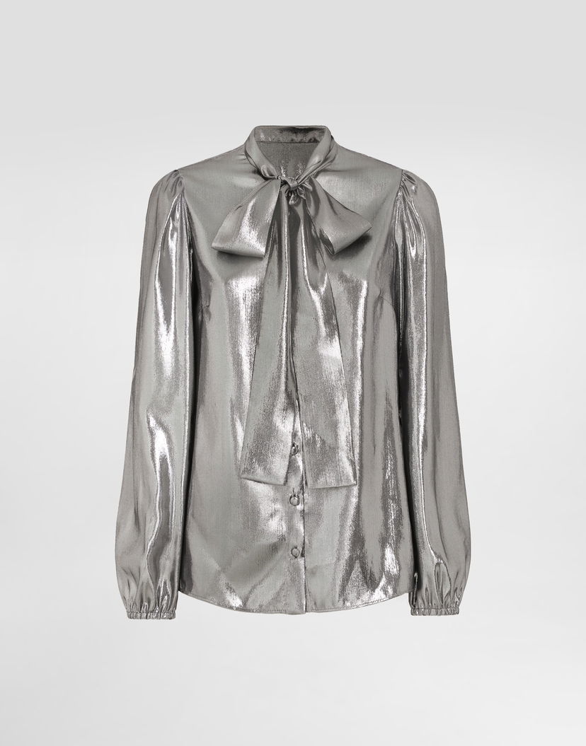 Риза Dolce & Gabbana Dolce & Gabbana Lamé Chiffon Pussy-Bow Blouse with Puffed Sleeves Металик | F5Q44THUMV2S0998