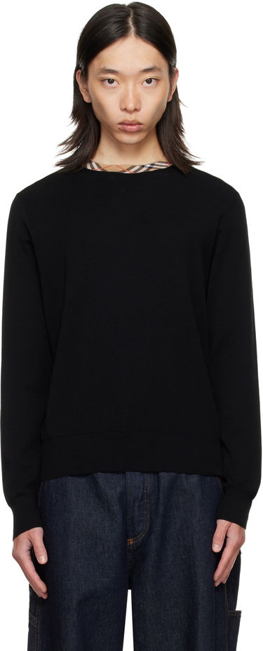 Пуловер Burberry Burberry Check Trim Wool Sweater Черно | 8112148, 0