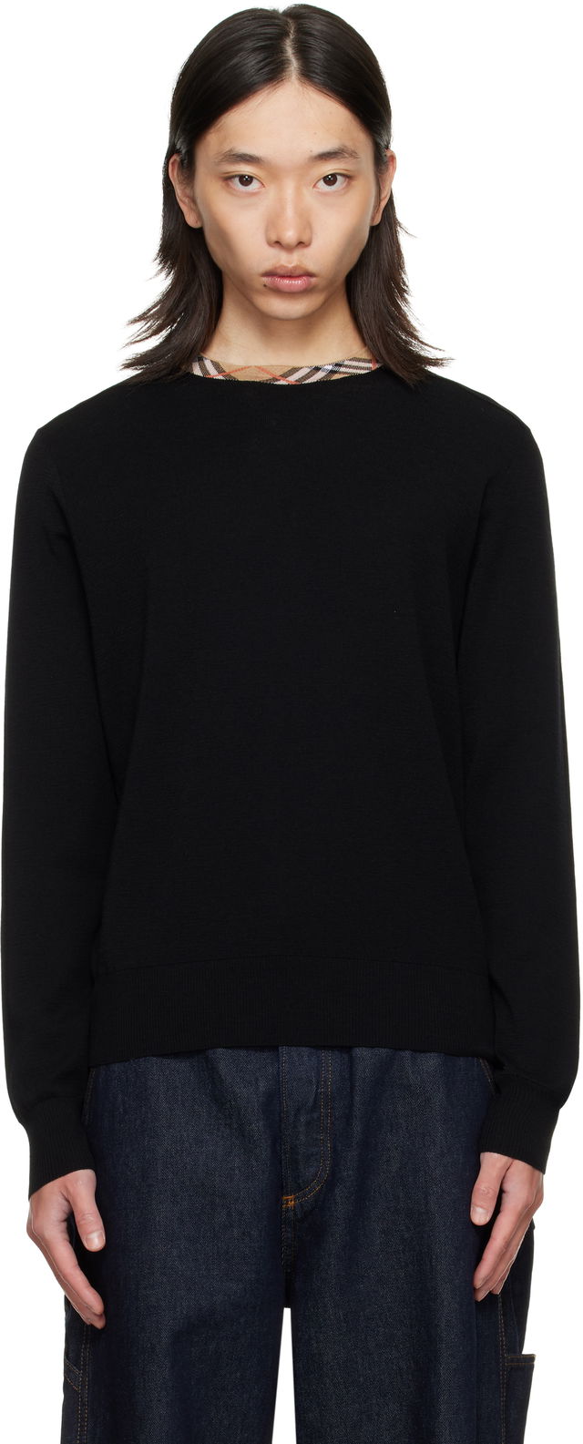 Burberry Check Trim Wool Sweater