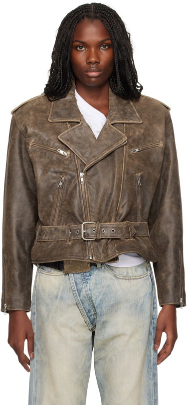 Яке R13 R13 Exaggerated Shoulder Leather Motorcycle Jacket Кафяво | R13WR323-R434A, 0