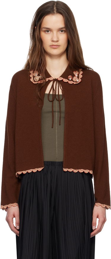 Пуловер Bode Bode Rookie Embroidered Scalloped Cardigan Кафяво | WRS25KT021, 0